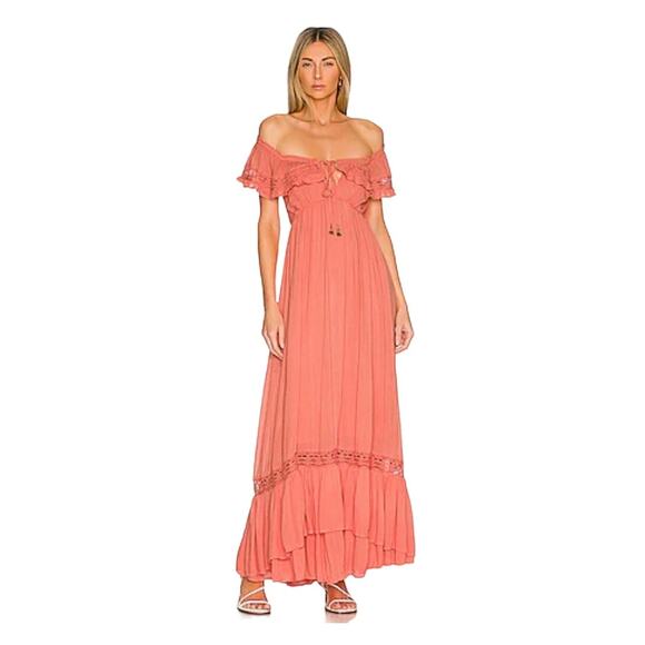 Free People Off-The-Shoulder Moonlight Ocean Maxi in Burnt Coral Size S NWOT - Picture 1 of 12
